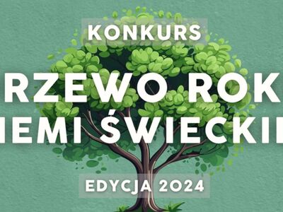 Grafika konkursu „Drzewo Roku Ziemi Świeckiej” – edycja 2024, z ilustracją zielonego drzewa na tle