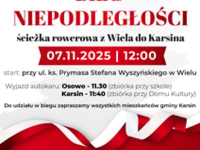 Wójt Gminy Karsin zaprasza na Bieg Niepodległości.