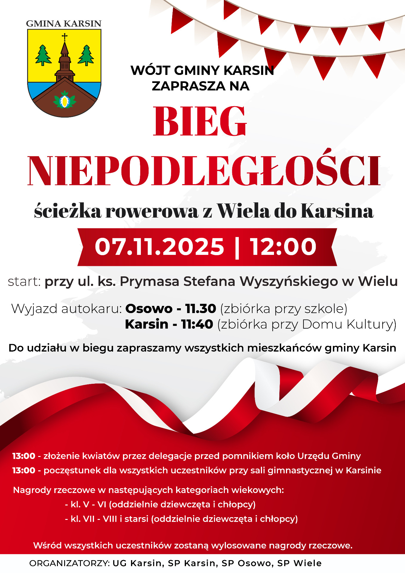 Wójt Gminy Karsin zaprasza na Bieg Niepodległości.