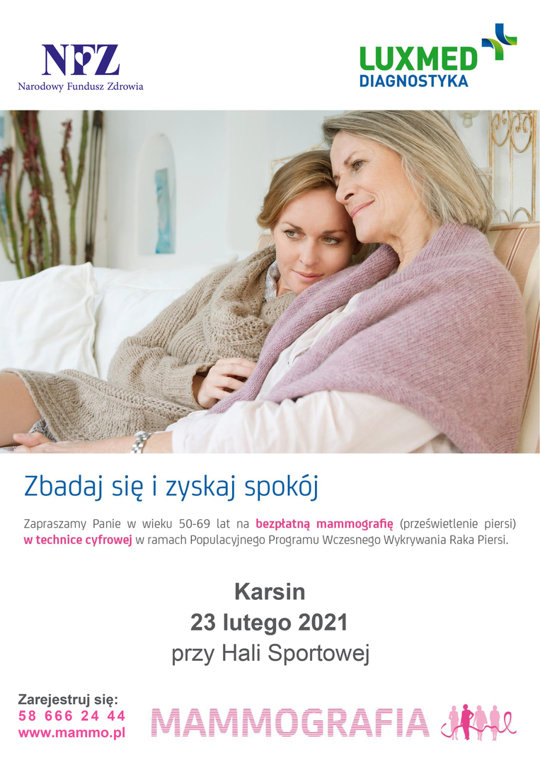 mammografia - Karsin 23 lutego 2021 przy hali sportowej 