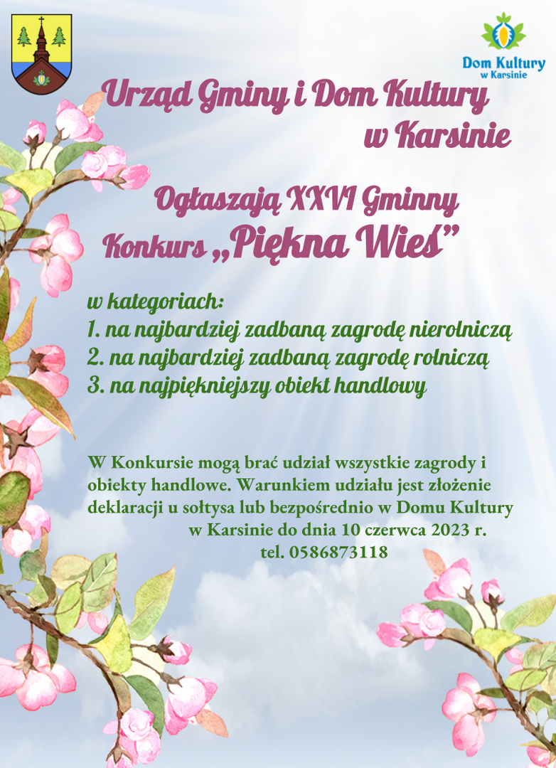 Plakat przedstawiający informacje na temat konkursu "Piękna Wieś"