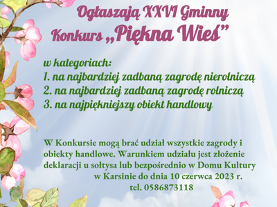 Plakat przedstawiający informacje na temat konkursu "Piękna Wieś"
