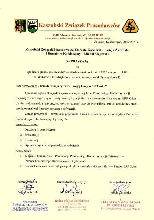 Zaproszenie na spotkanie dla przedsiębiorców