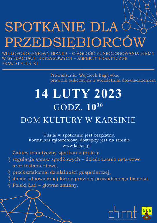 Plakat - spotkanie dla przedsiębiorców