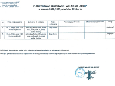 Plan polowań zbiorowych - koło łowieckie Bielik