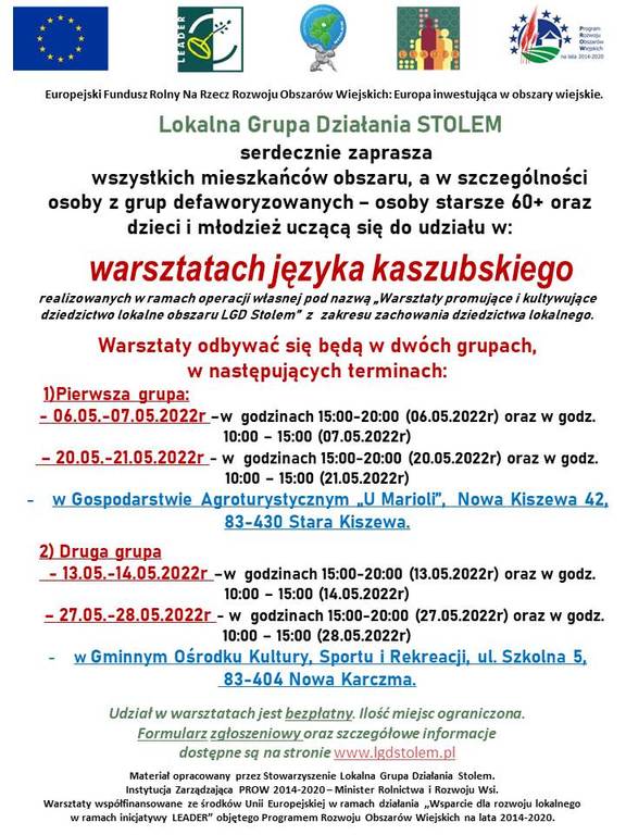 Plakat warsztaty języka kaszubskiego
