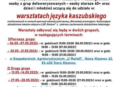 Plakat warsztaty języka kaszubskiego