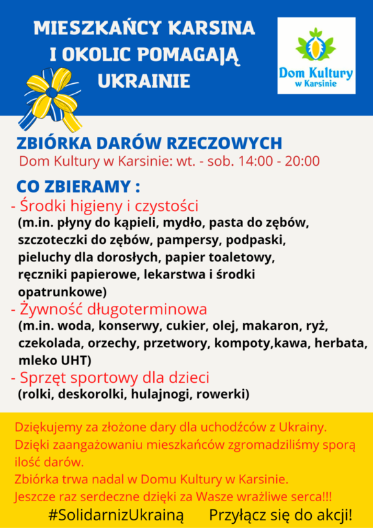 Zbiórka darów rzeczowych