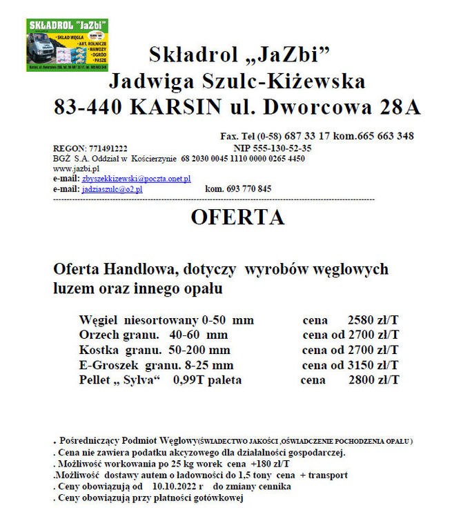 Oferta na sprzedaż opału