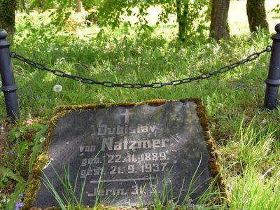 Zdjęcie przedstawia płytę nagrobkową na cmentarzu przykościelnym w Niemicy.