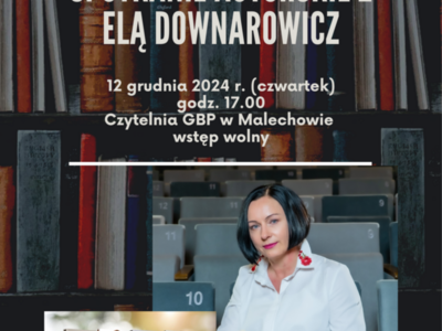 plakat spotkania autorskiego z pisarka Ewą Downarowicz