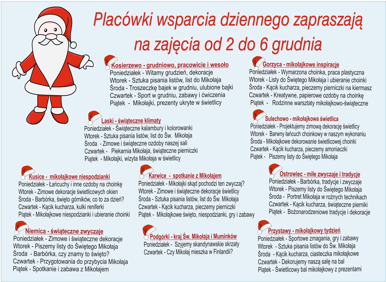Harmonogram zajęć w PWD