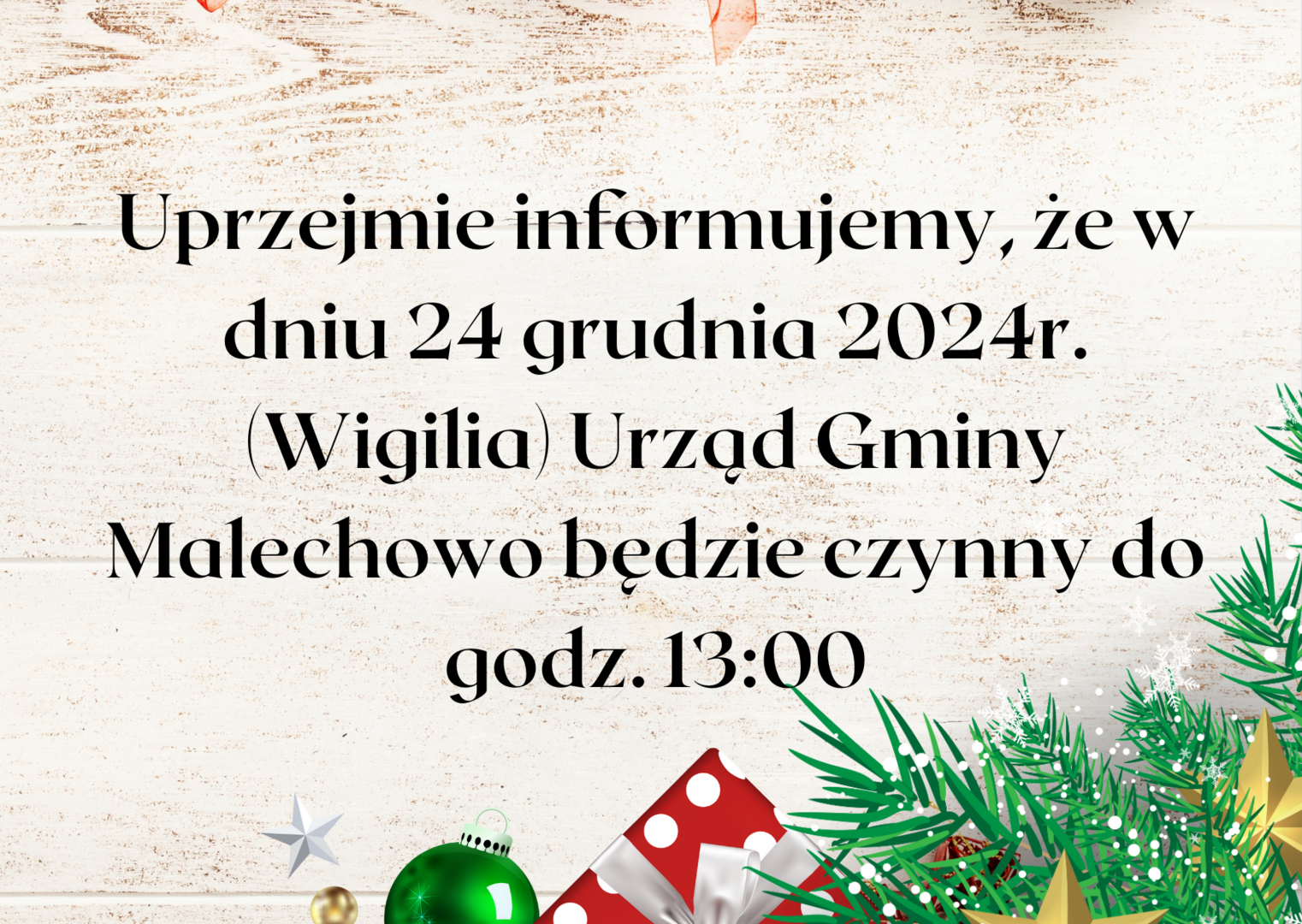 Informacja o zmianie godzin pracy