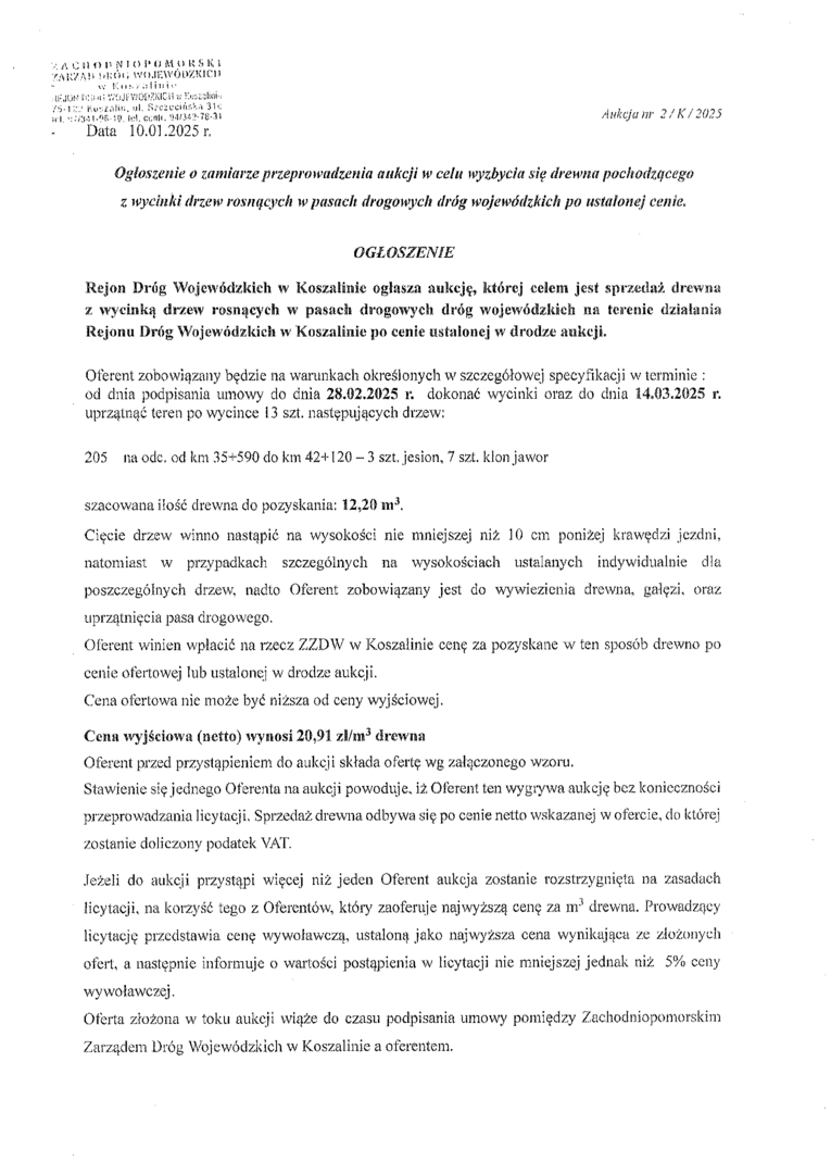 ogłoszenie o aukcji