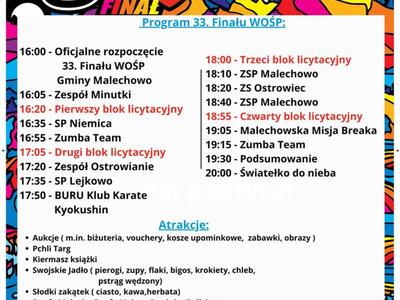 Harmonogram występów - 33. Finał WOŚP