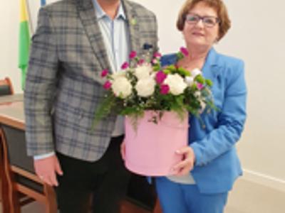 Pani Zdzisława Kubiak z Wójtem Gminy Malechowo Krzysztofem Jarotkiem