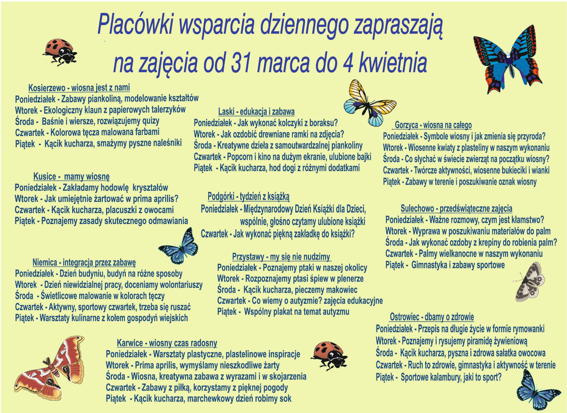 Harmonogram zajęć w PWD