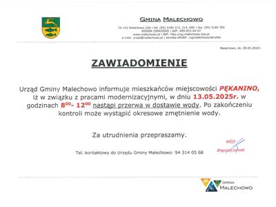 Zawiadomienie o przerwie w dostawie wody.