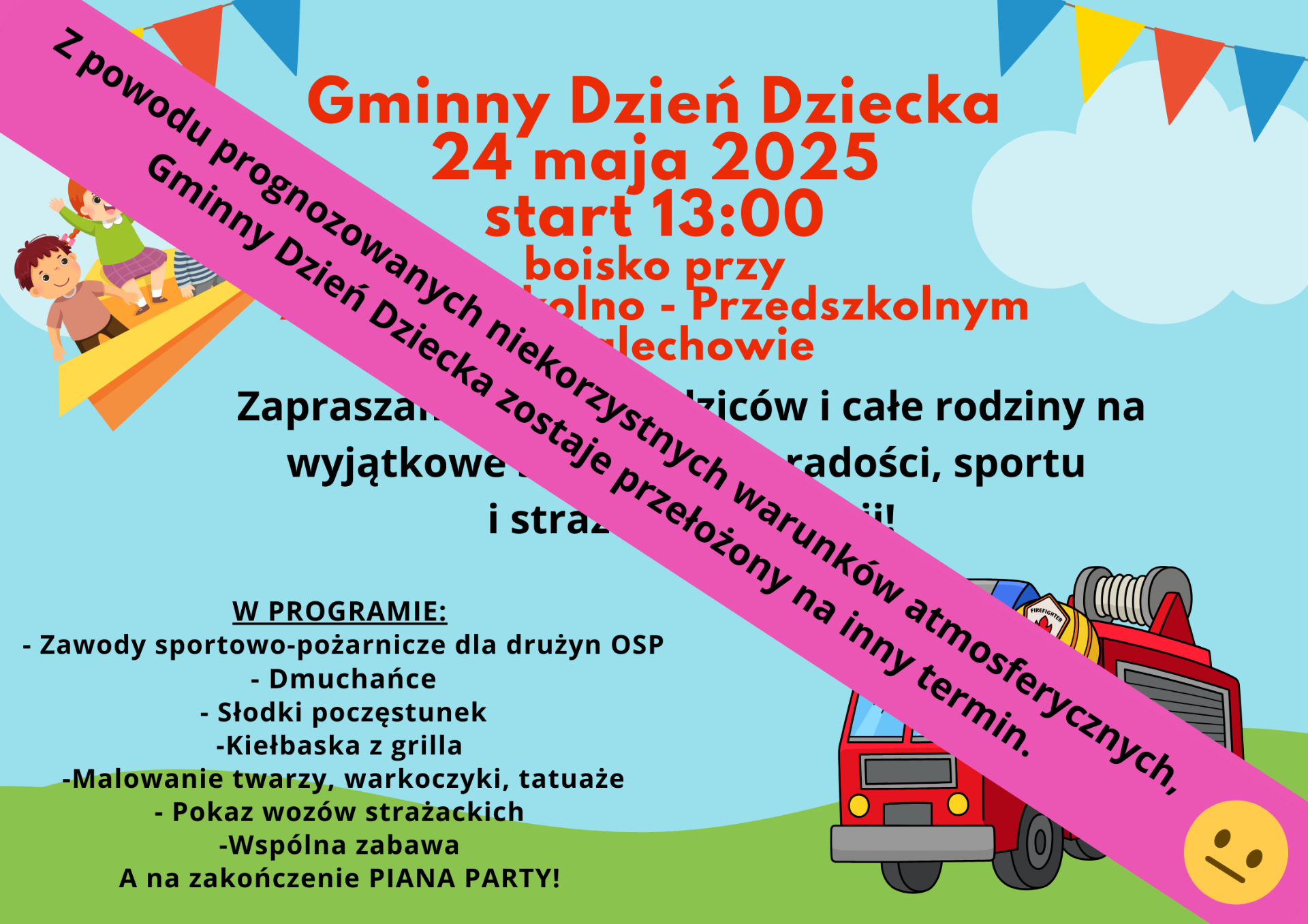 Plakat - Zmiana terminu Gminnego Dnia Dziecka