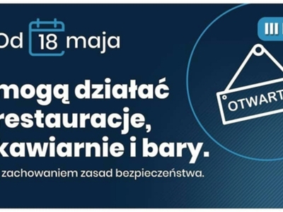 Plakat otwarcie restauracji, kawiarni i barów od 18 maja 2020