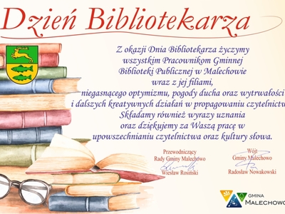Plakat życzenia z okazji Dnia Bibliotekarza