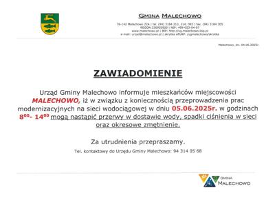 Zawiadomienie o przerwie w dostawie wody