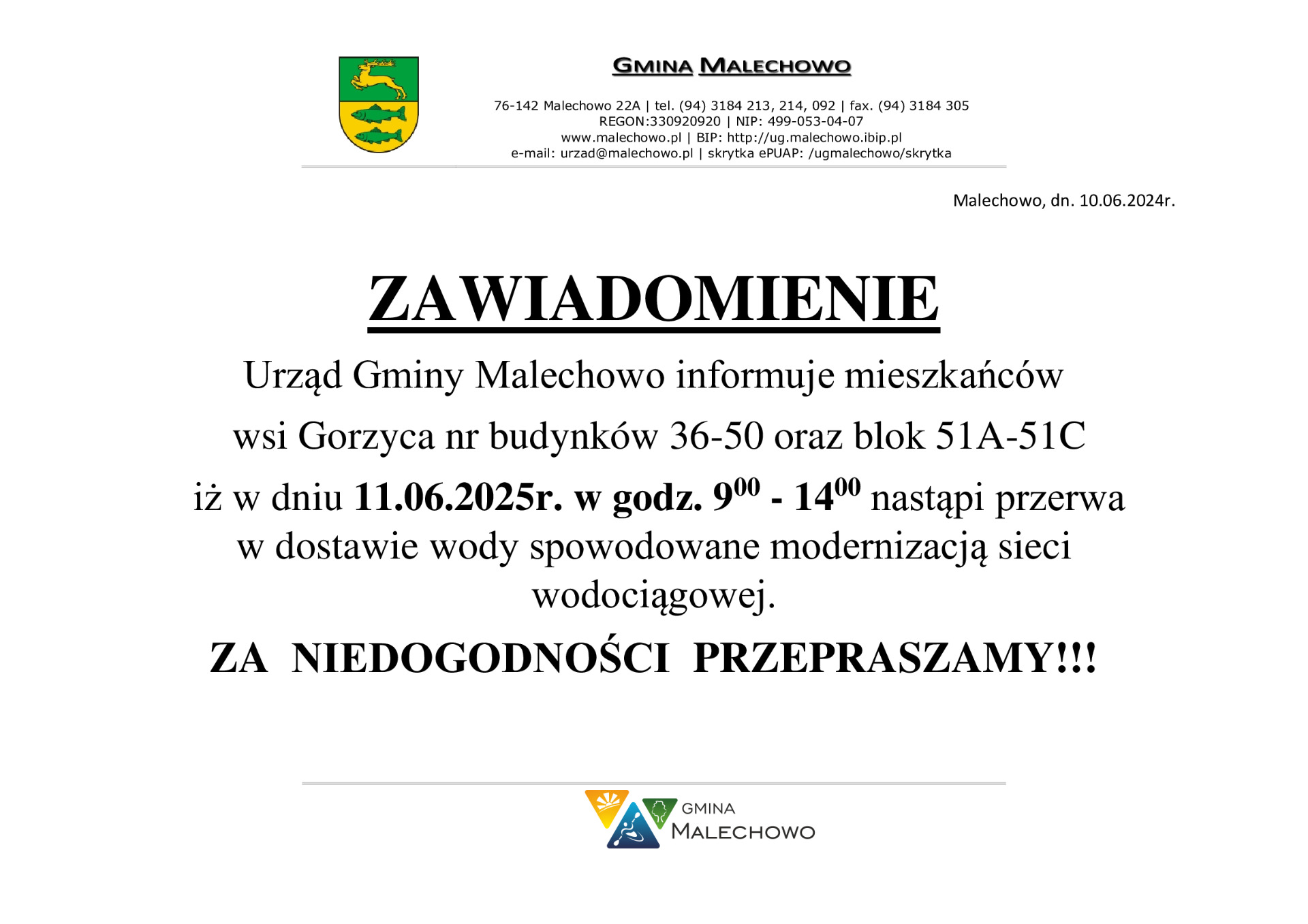 Zawiadomienie - woda