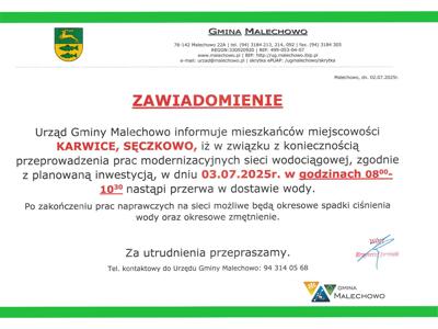 informacja o przerwie w dostawie wody