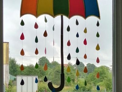 Zdjęcie przedstawia parasol naklejony na oknie placówki.