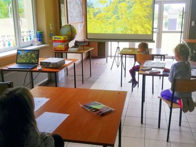 Zdjęcie przedstawia dzieci z Placówki Wsparcia Dziennego w Sulechowie podczas zajęć przyrodniczych w świetlicy. 
