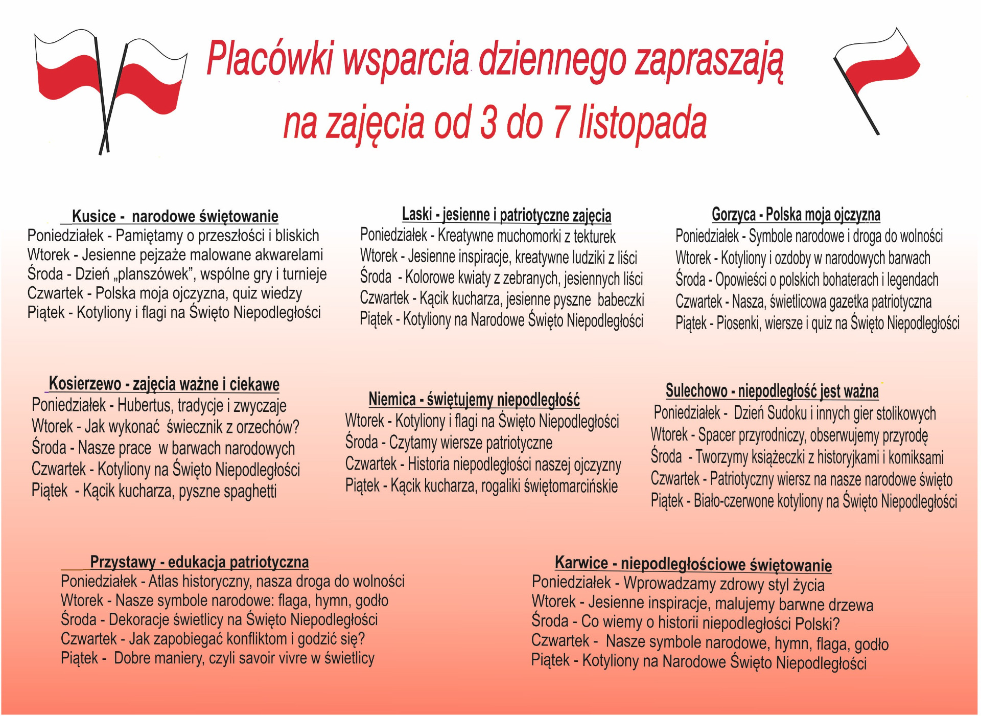 Harmonogram zajeć w PWD