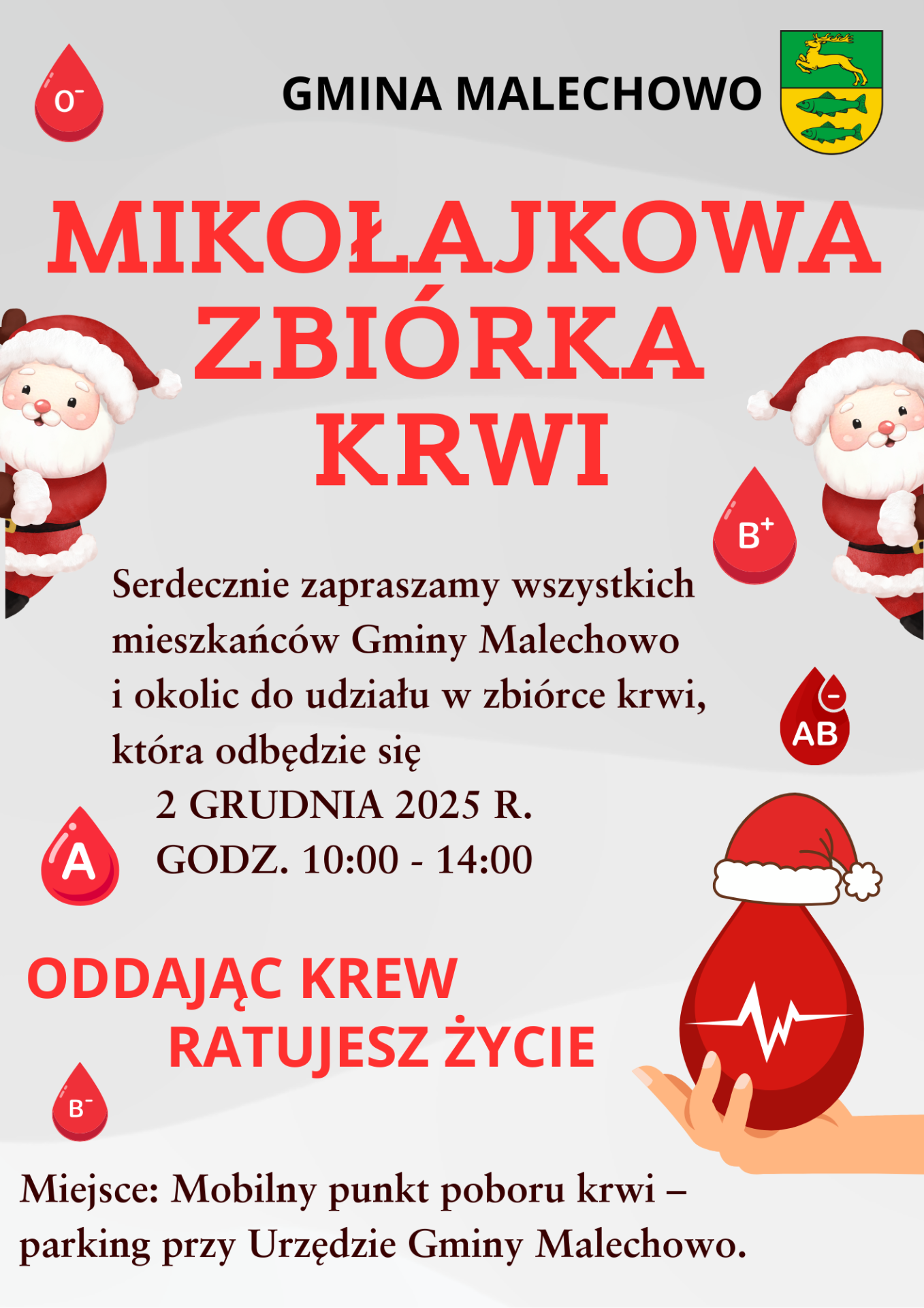 Plakat Mikołajkowej Zbiórki Krwi