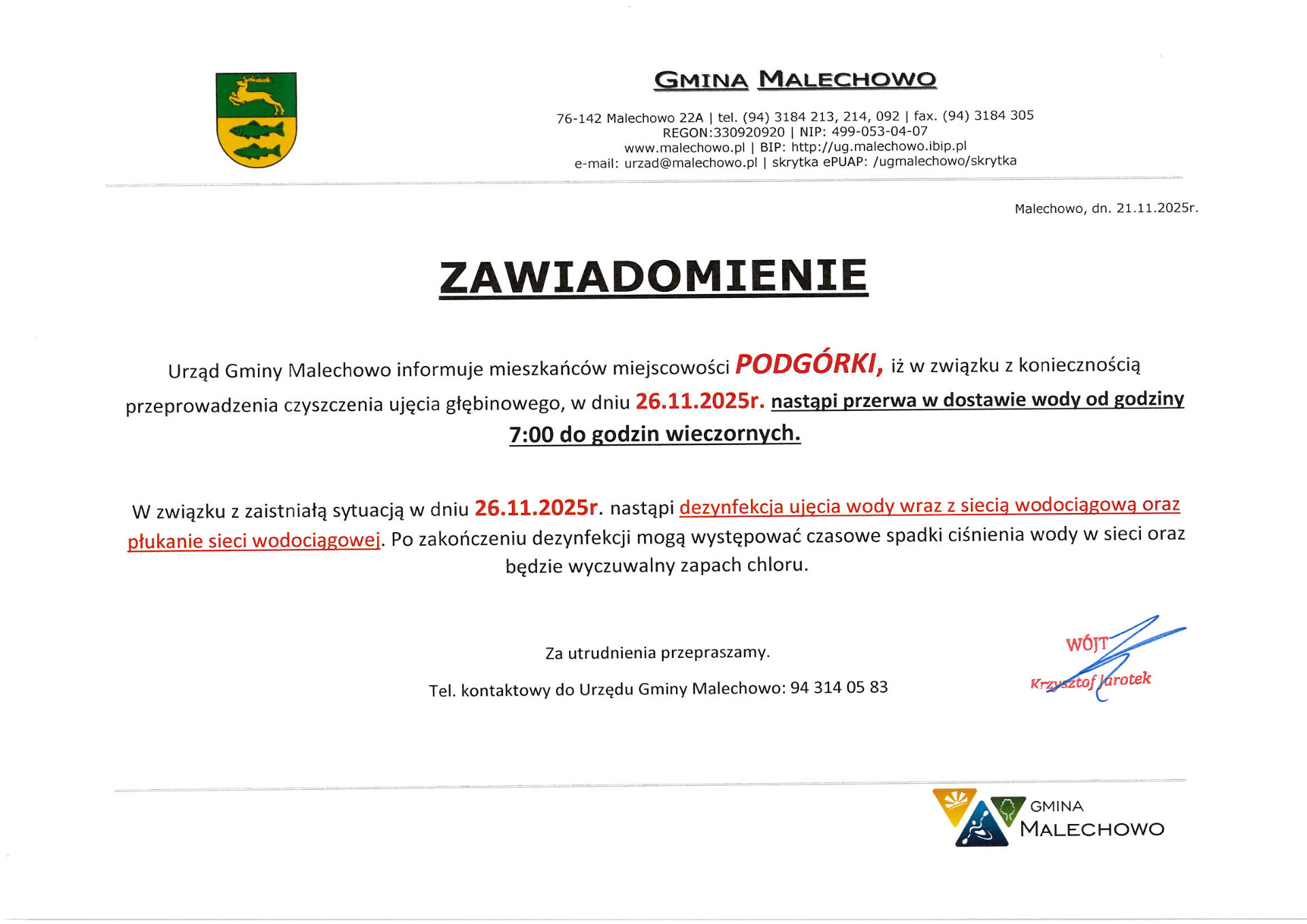 Informacja o przerwie w dostawy wody