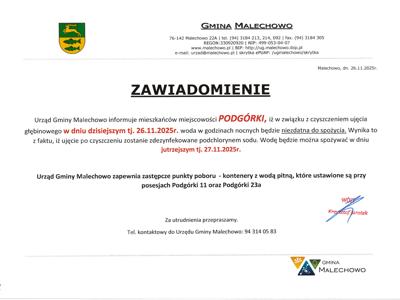 zawiadomienie- woda niezdatna do picia