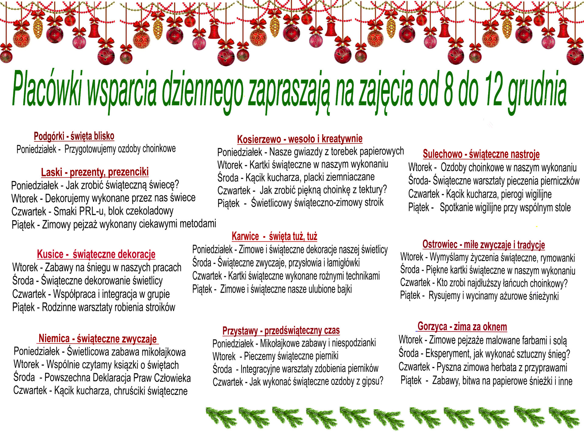 Harmonogram zajęć w PWD