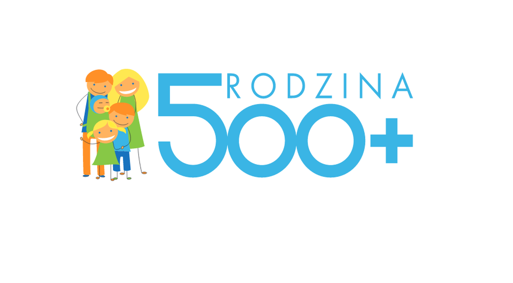 Zdjęcie przedstawia grafikę programu Rodzina 500+ z czterema postaciami.
