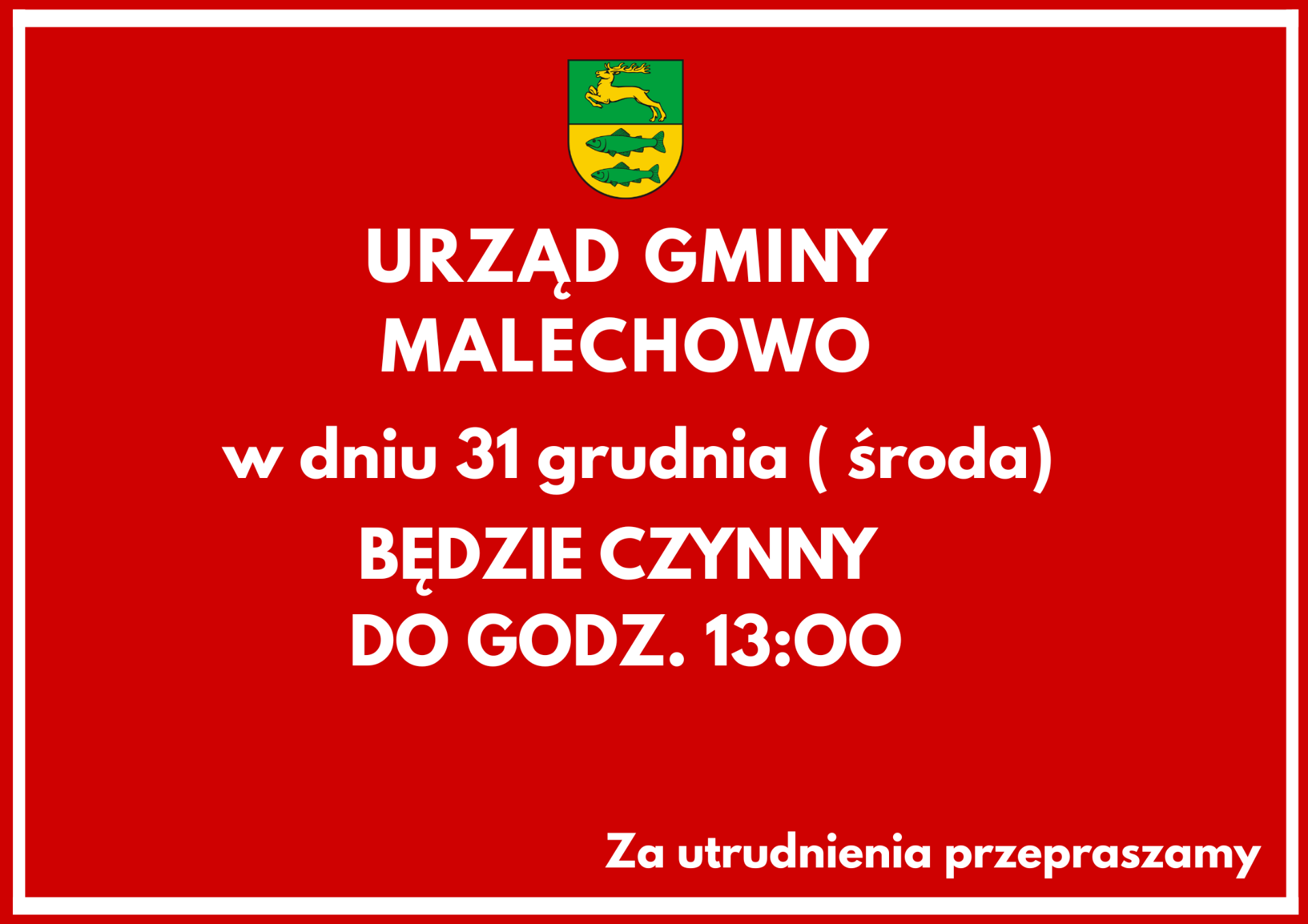 Informacja odnośnie godzin otwarcia Urzędu