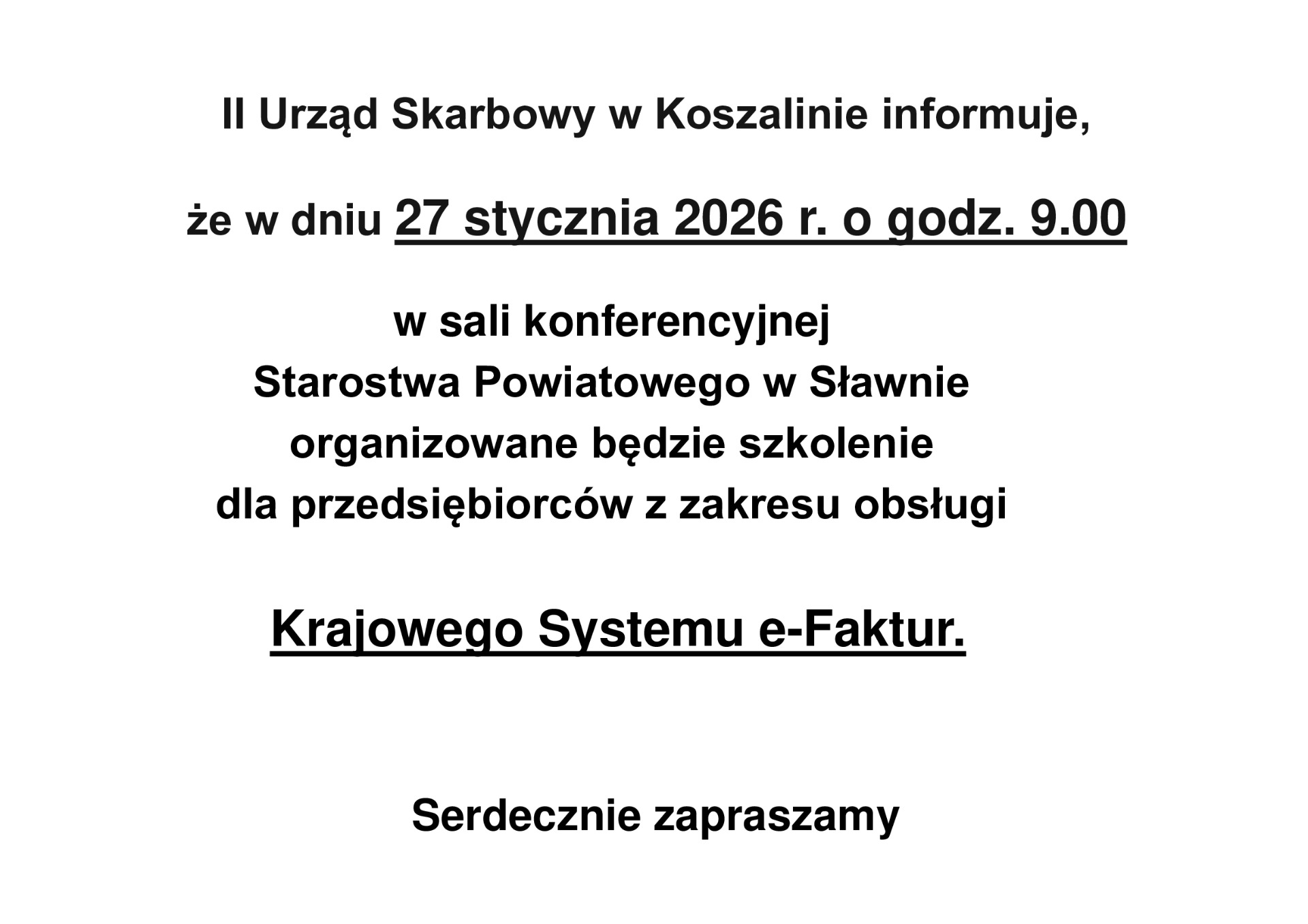 Informacja o szkoleniu KSeF