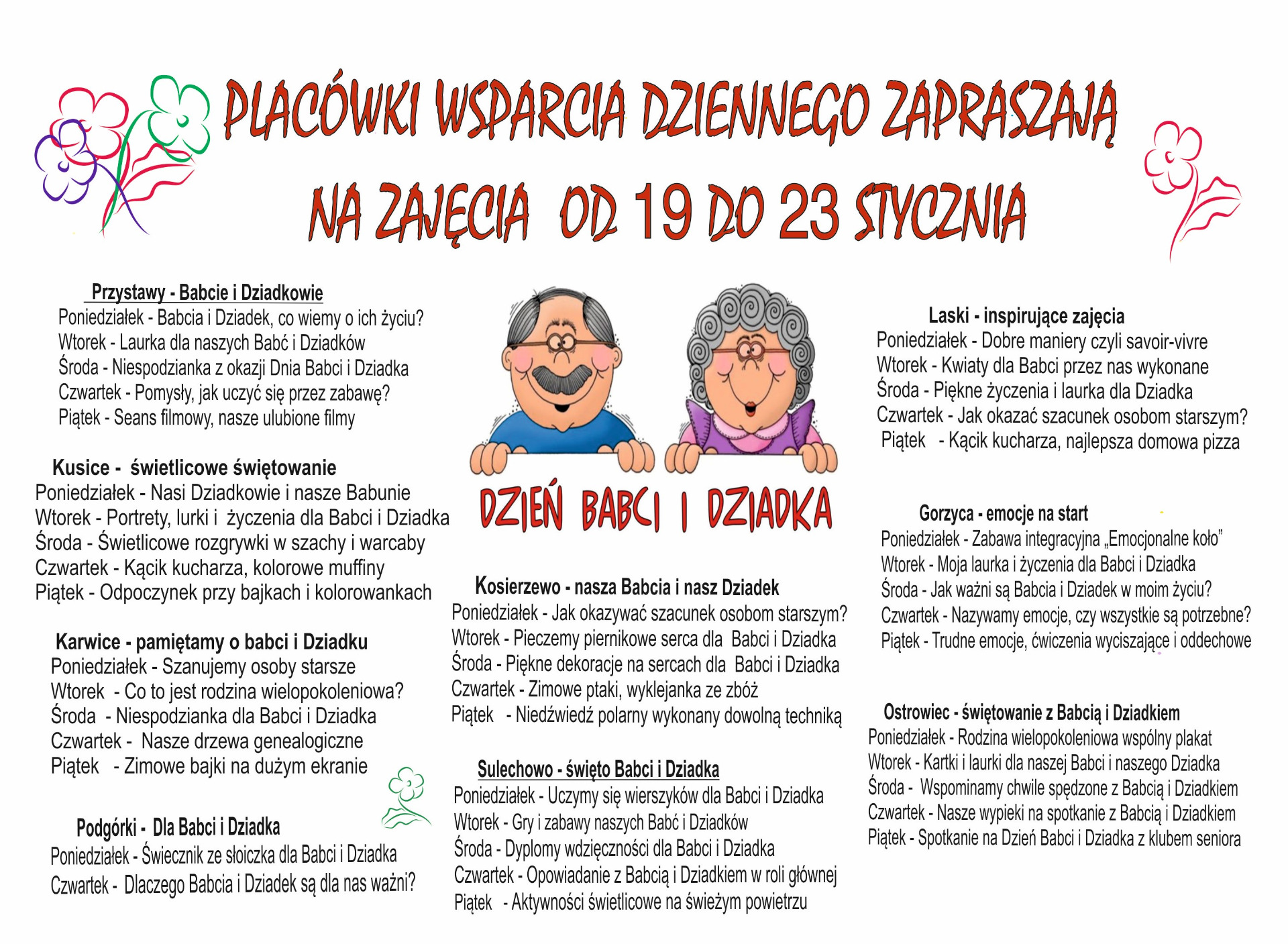 Harmonogram zajęć w PWD