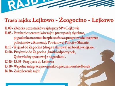 Grafika przedstawia plakat z zaproszeniem na rajd rowerowy.
