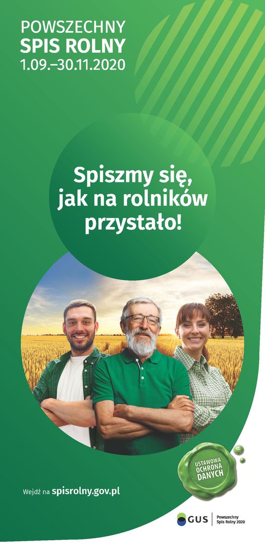 Zdjęcie przedstawia plakat dotyczący Powszechnego Spisu Rolnego 2020.