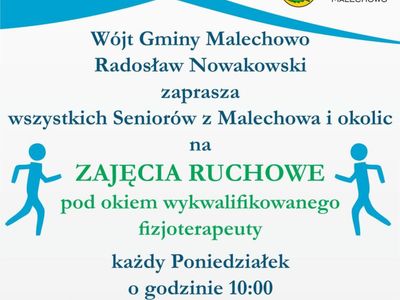 Plakat informujący o zajęciach ruchowych dla seniorów, które odbywają się w poniedziałki w Świetlicy Kultury, plik o rozmiarze 3,03 MB.
