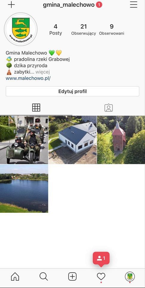 Zdjęcie przedstawia oficjalne konto Gminy Malechowo na Instagramie.