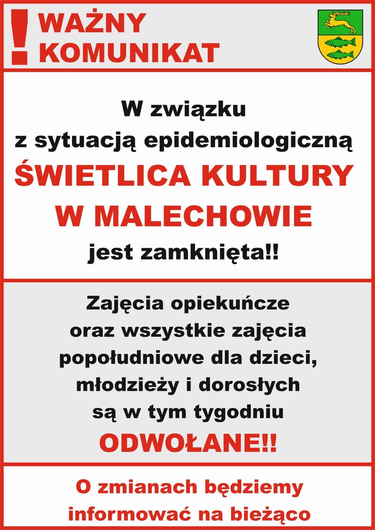 Świetlica Kultury zamknięta w dniach 19-22 października br.