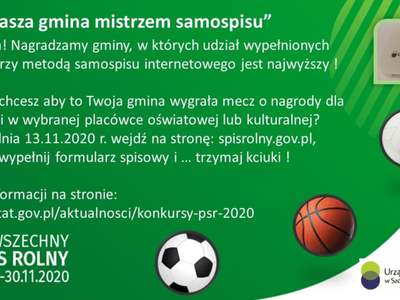 Plakat informujący o konkursie dla gmin w Powszechnym Spisie Rolnym.