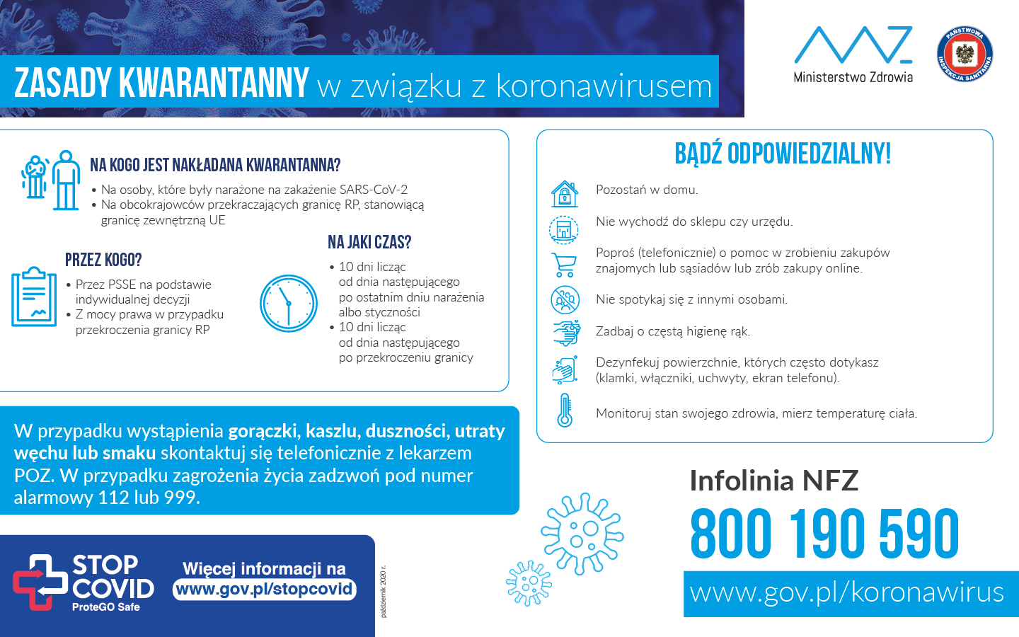 Plakat informujący o zasadach kwarantanny.