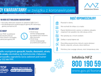 Plakat informujący o zasadach kwarantanny.