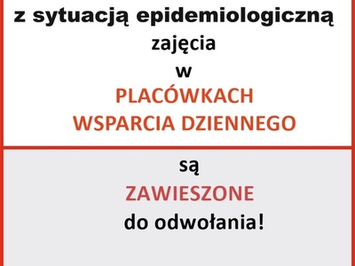 Informacja na temat zawieszenia zajęć w Placówkach Wsparcia Dziennego w gminie Malechowo w związku z sytuacją epidemiologiczną.