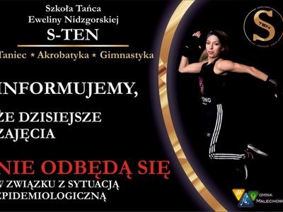 Plakat informujący o odwołniu zajęć akrobatyki w dniu 29 października br.