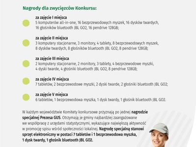 Plakat dotyczący konkursu Prezesa GUS, opisujący reguły  oraz nagrody. 